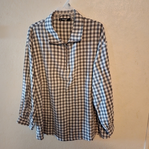 Andree by Unit Plaid Quarter Zip Long Sleeve Shirt Size 1X - Picture 1 of 9